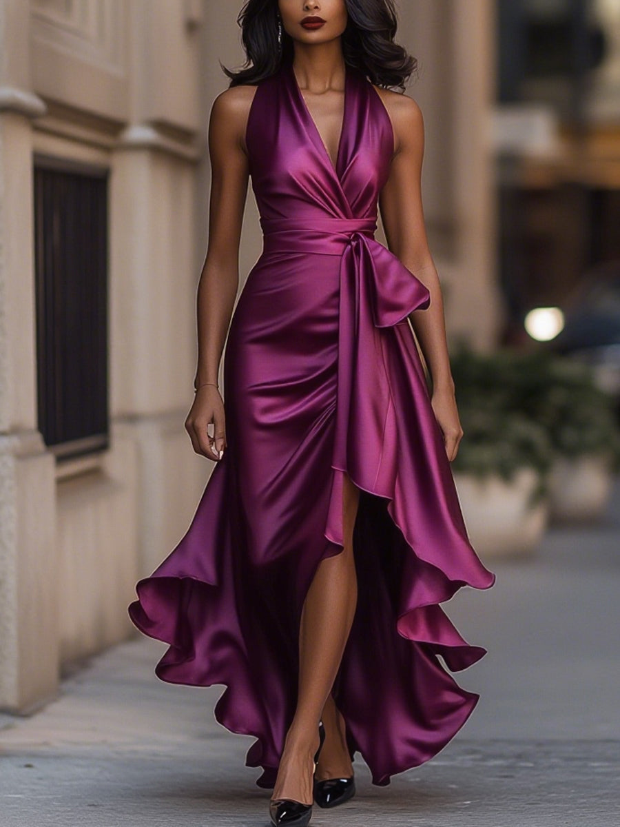 Imesha - Rochie Din Satin cu Talie Drapată