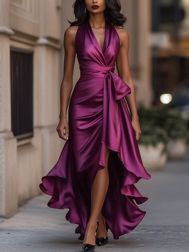 Imesha - Rochie Din Satin cu Talie Drapată
