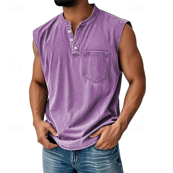 Latrell – Tricou Fără Mâneci Tip Henley, cu Buzunar