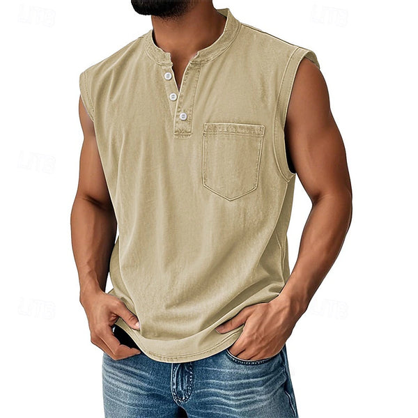 Latrell – Tricou Fără Mâneci Tip Henley, cu Buzunar