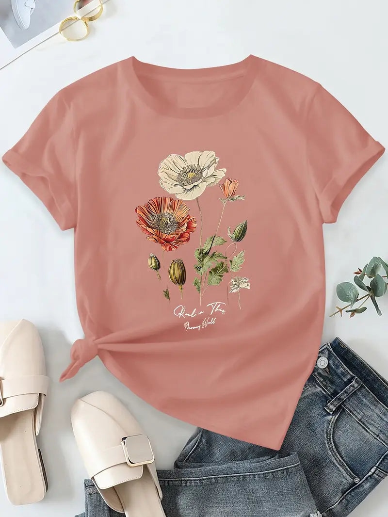 Aimilia - Tricou Cu Mâneci Scurte și Imprimeu Floral De O Eleganță Deosebită