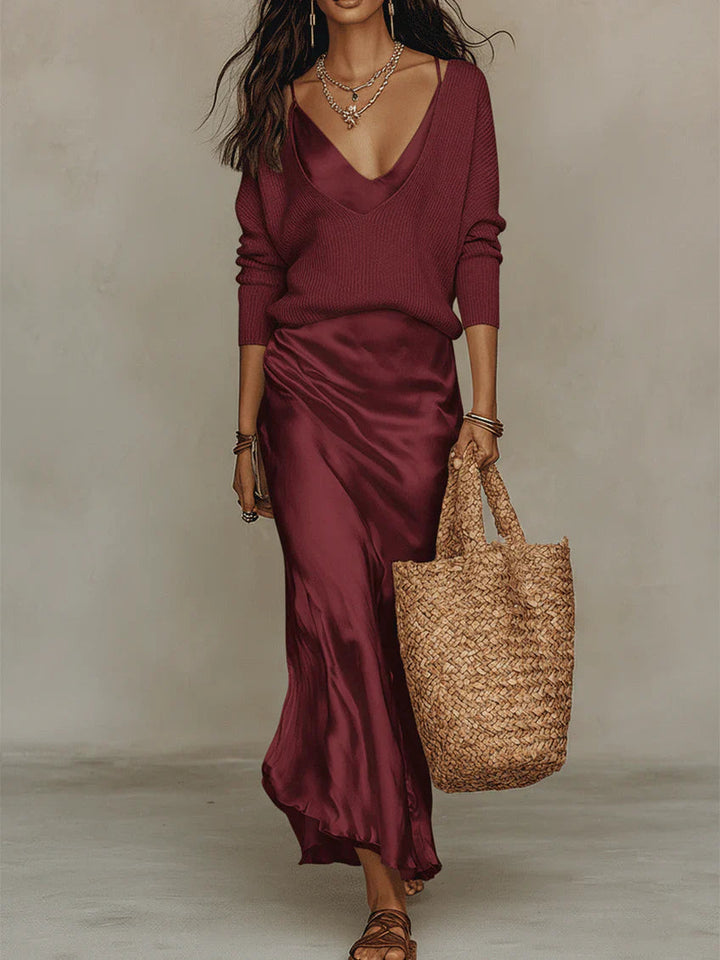 Nelena – Rochie Midi Elegantă Cu Pulover