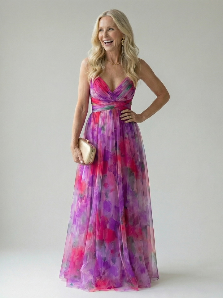 Xeenia - Rochie Maxi Elegantă Din șifon Cu Decupaje