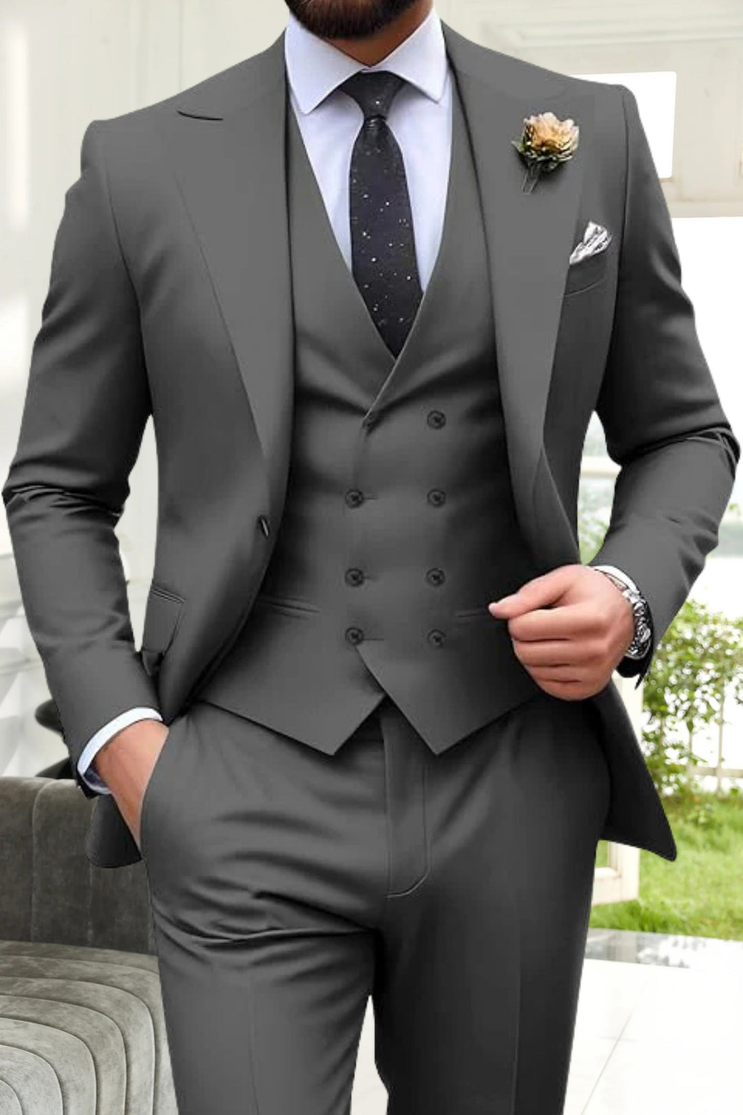 Gremist - Costume Din 3 Piese Cu Rever Ascuțit și Croială Slim Fit