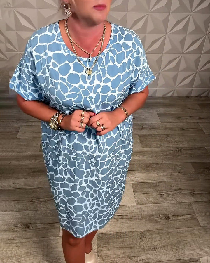 Salvinia - Rochie Casual cu Gât Rotund și Imprimeu
