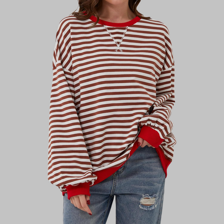 Melorna - Pulover Elegant Cu Mâneci Lungi și Dungi