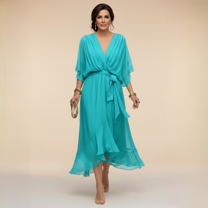 Harshani - Rochie Din Sifon cu Decolteu în V