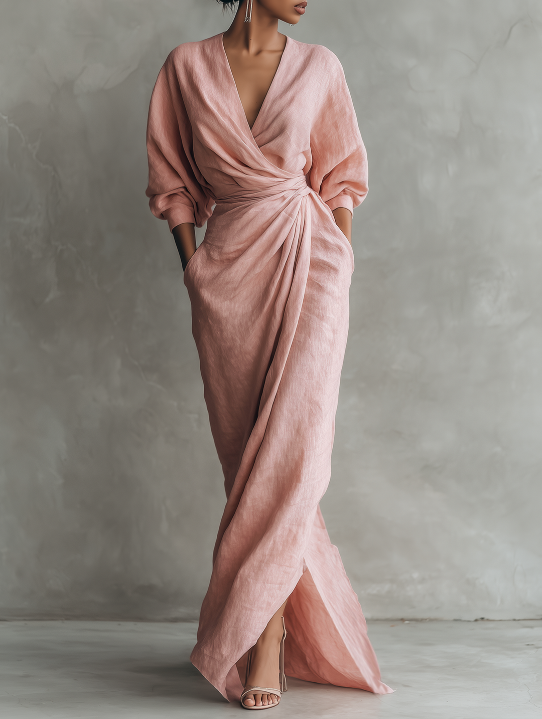 Konika – Rochie Lungă Minimalistă cu Decolteu în V