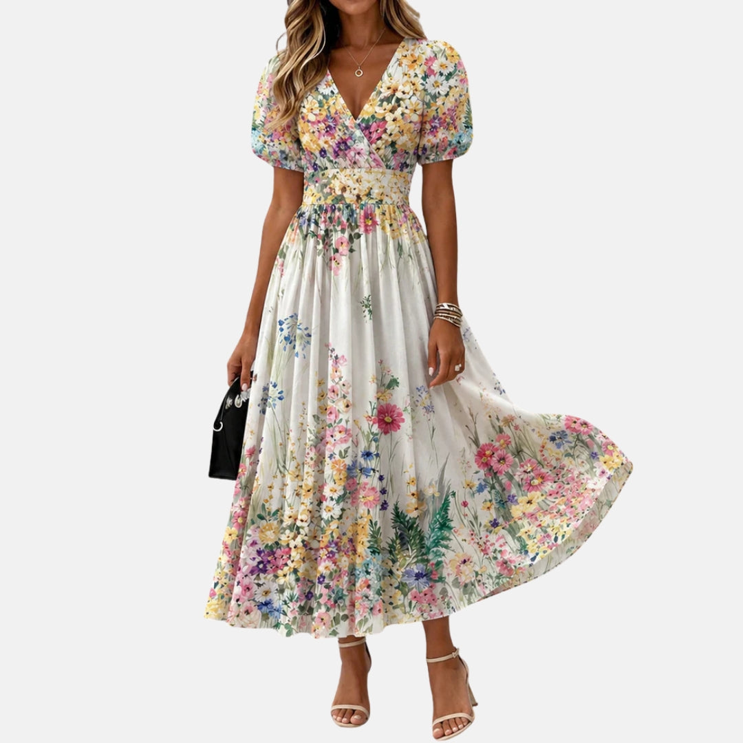 Kirina - Rochie Midi Cu Imprimeu Floral și Croi înfășurat