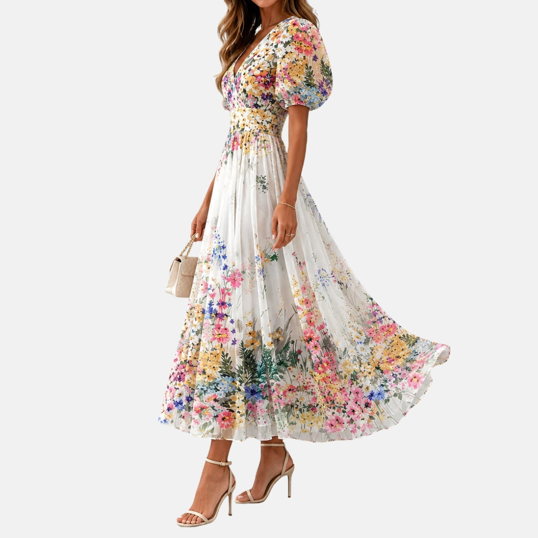 Kirina - Rochie Midi Cu Imprimeu Floral și Croi înfășurat