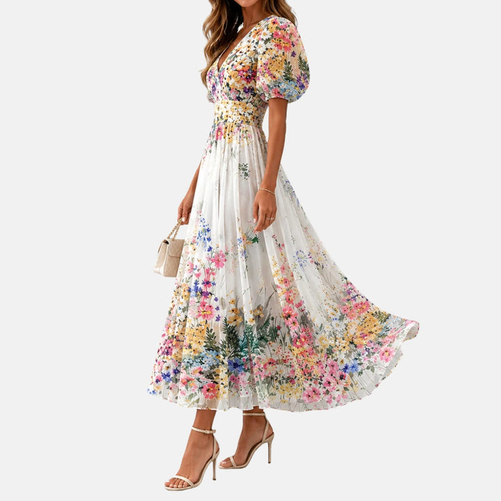 Kirina - Rochie Midi Cu Imprimeu Floral și Croi înfășurat