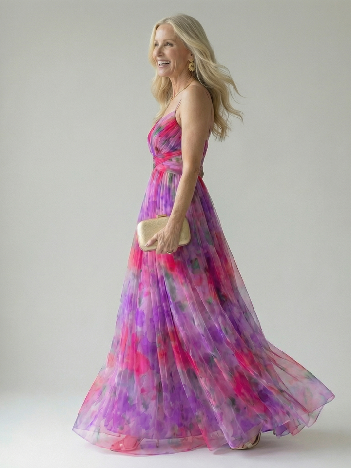 Xeenia - Rochie Maxi Elegantă Din șifon Cu Decupaje
