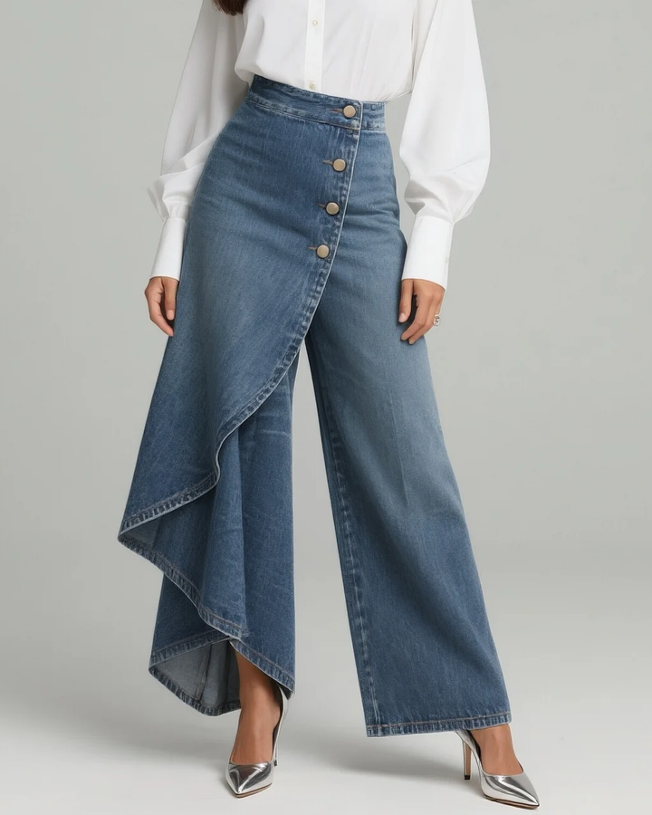 Uthpala - Blugi Din Denim cu Inchidere Infășurată