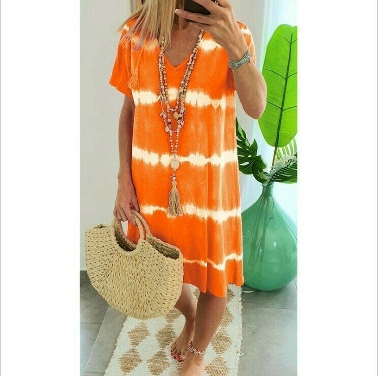 Karlaa - Rochie Largă De Vară Cu Dungi În Stil Batik