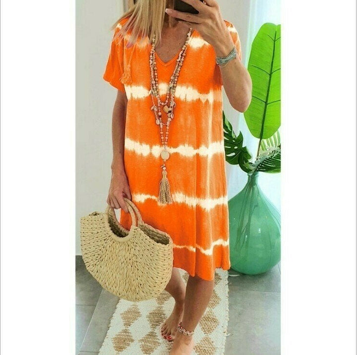 Karlaa - Rochie Largă De Vară Cu Dungi În Stil Batik