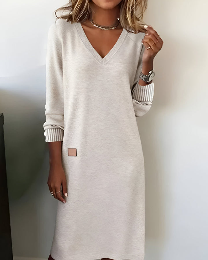 Kymari - Rochie lungă casual din tricot cu Decolteu în V