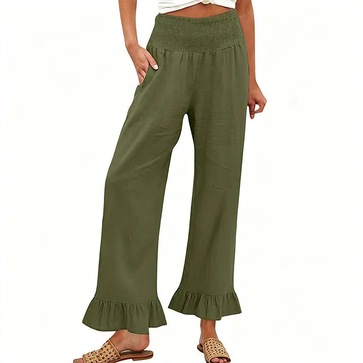 Moriom - Pantaloni De Casă Din Bumbac În Stil Boho, Cu Volane