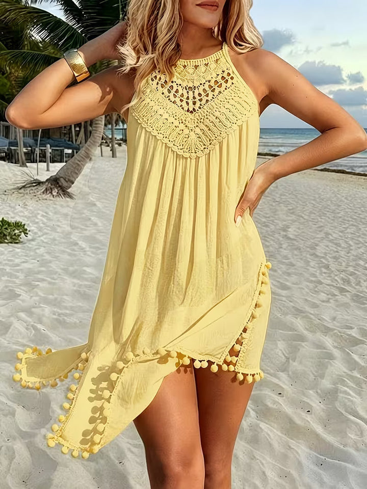 Shiena - Rochie Elegantă Din Dantelă Croșetată, Cu Gât Halter