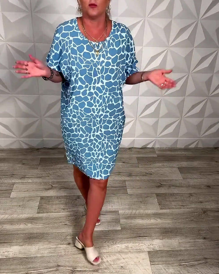 Salvinia - Rochie Casual cu Gât Rotund și Imprimeu