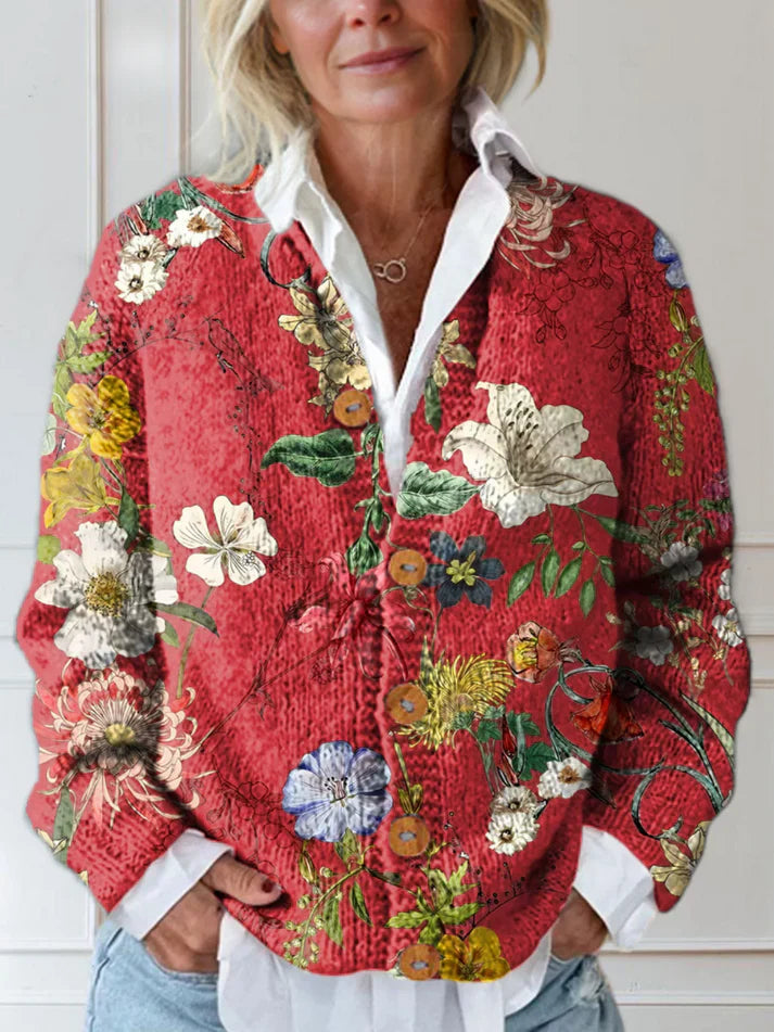 Gilly - Cardigan Vintage Cu Imprimeu Floral și Nasturi