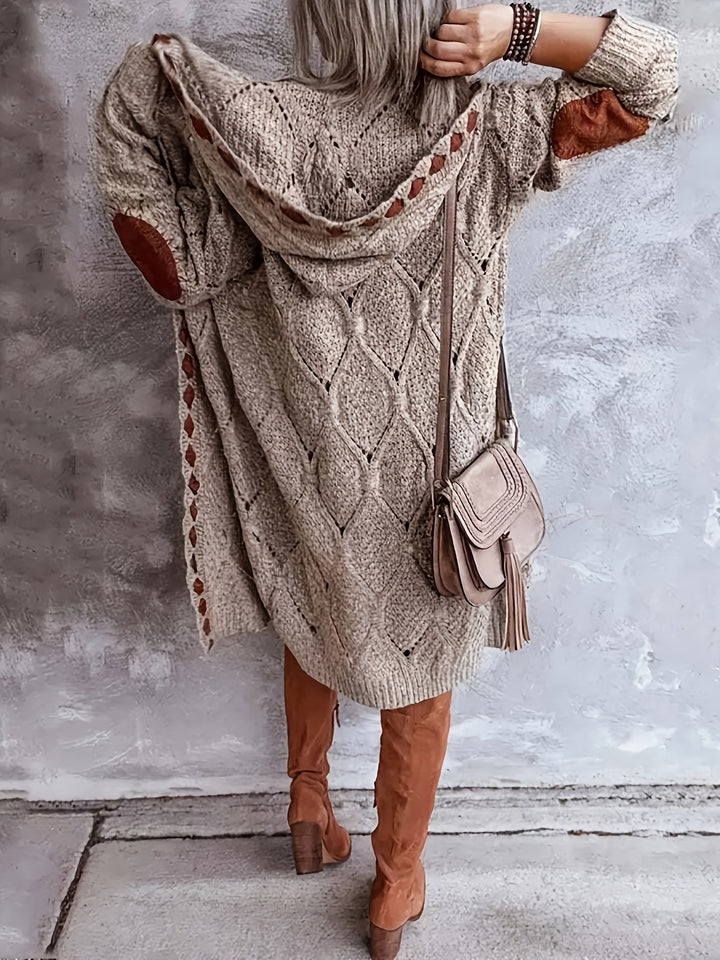 Mohina - Cardigan Lung Tricotat în Stil Patchwork