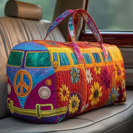 RetroBloom - Geantă de Călătorie Matlasată cu Imprimeu Vintage de Rulotă
