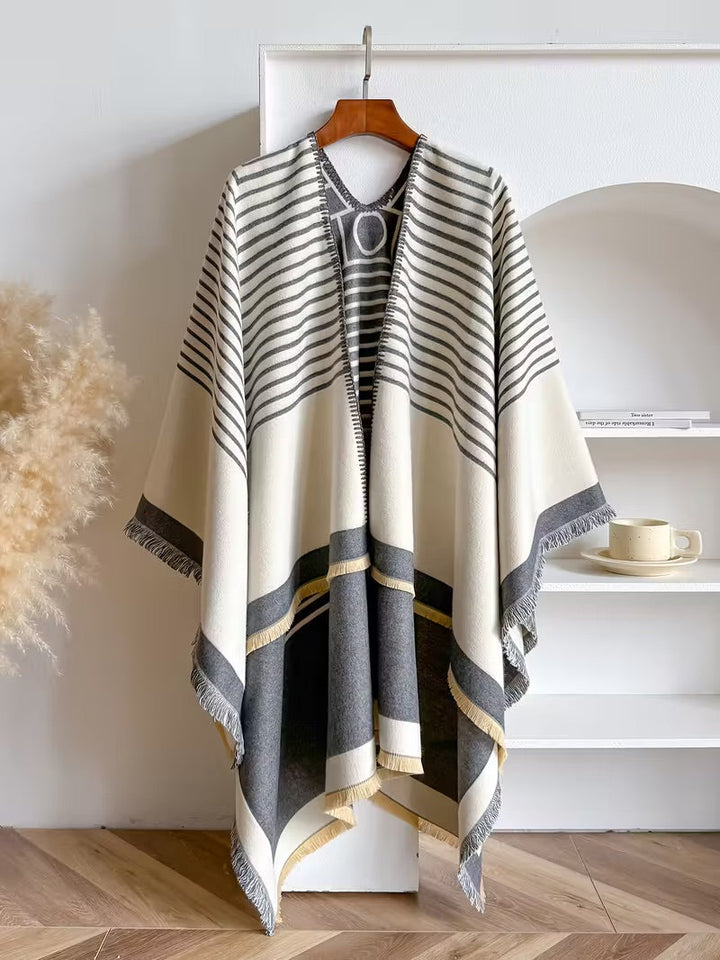 Taisija - Șal Reversibil Din Jacquard Cu Dungi Din Imitație De Cașmir