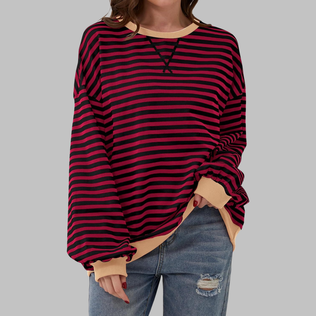 Melorna - Pulover Elegant Cu Mâneci Lungi și Dungi