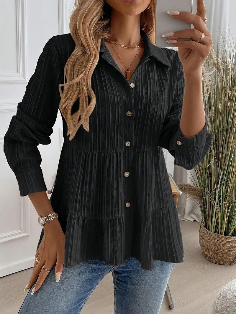 Majlinda - Cămașă Elegantă Cu Mâneci Lungi și Nasturi