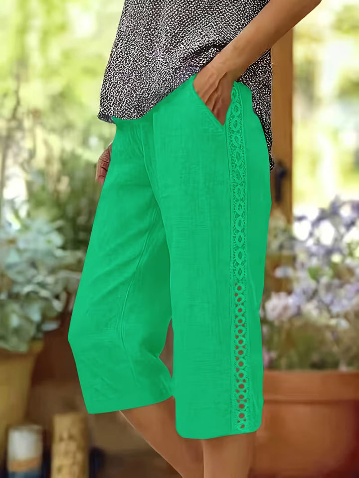 Arnisa - Pantaloni Confortabili De Vară Cu Buzunare Laterale Din Dantelă
