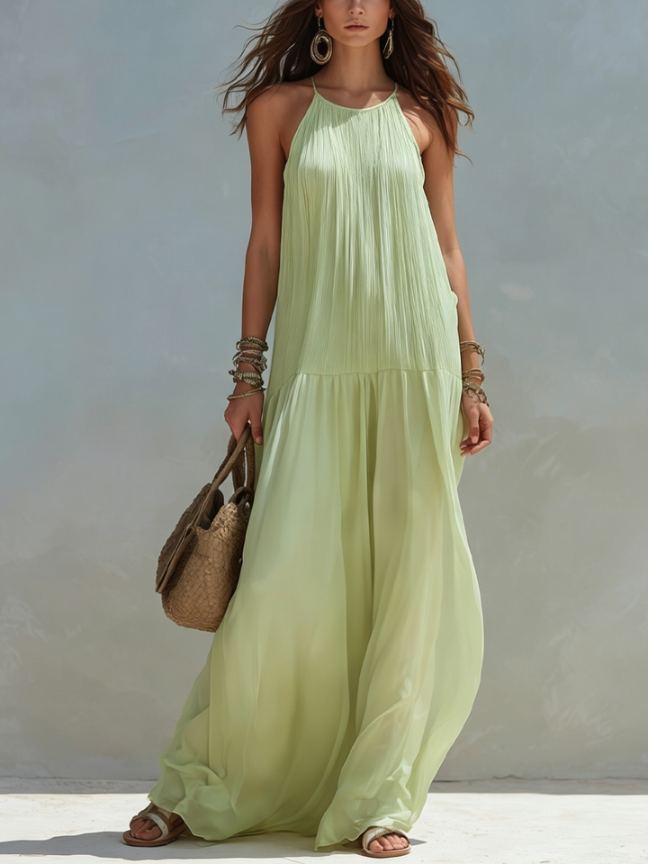 Frazier - Rochie maxi Fără Mâneci  cu Pliuri