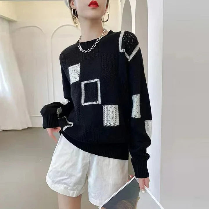 Annouska - Pulover Tricotat Cu Model în Blocuri