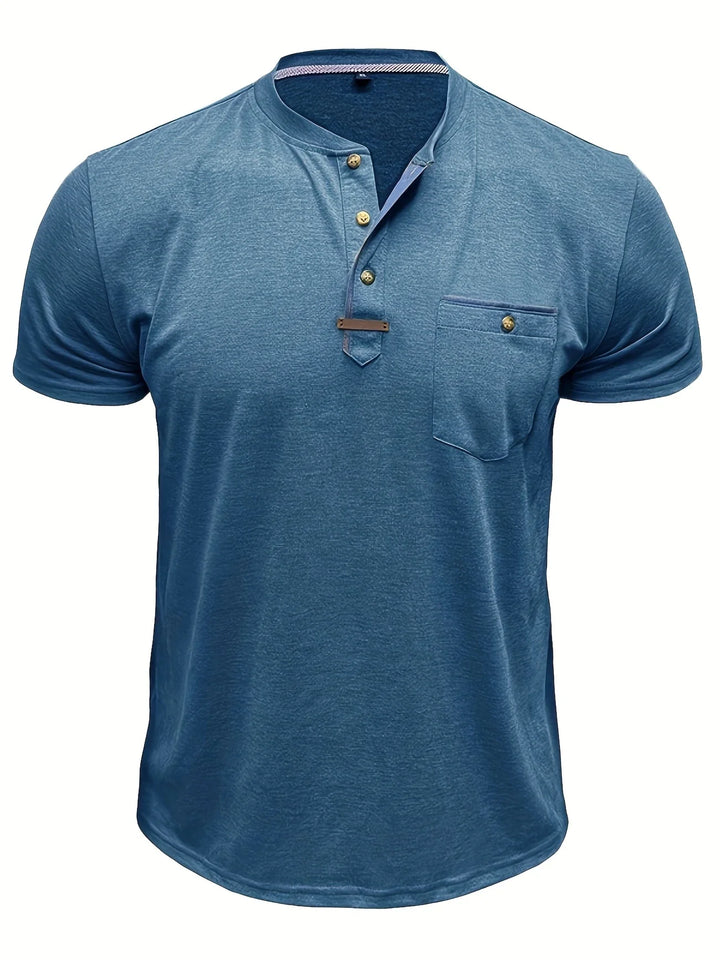 Saxon - Tricou Elegant Cu Guler Rotund și Buzunar