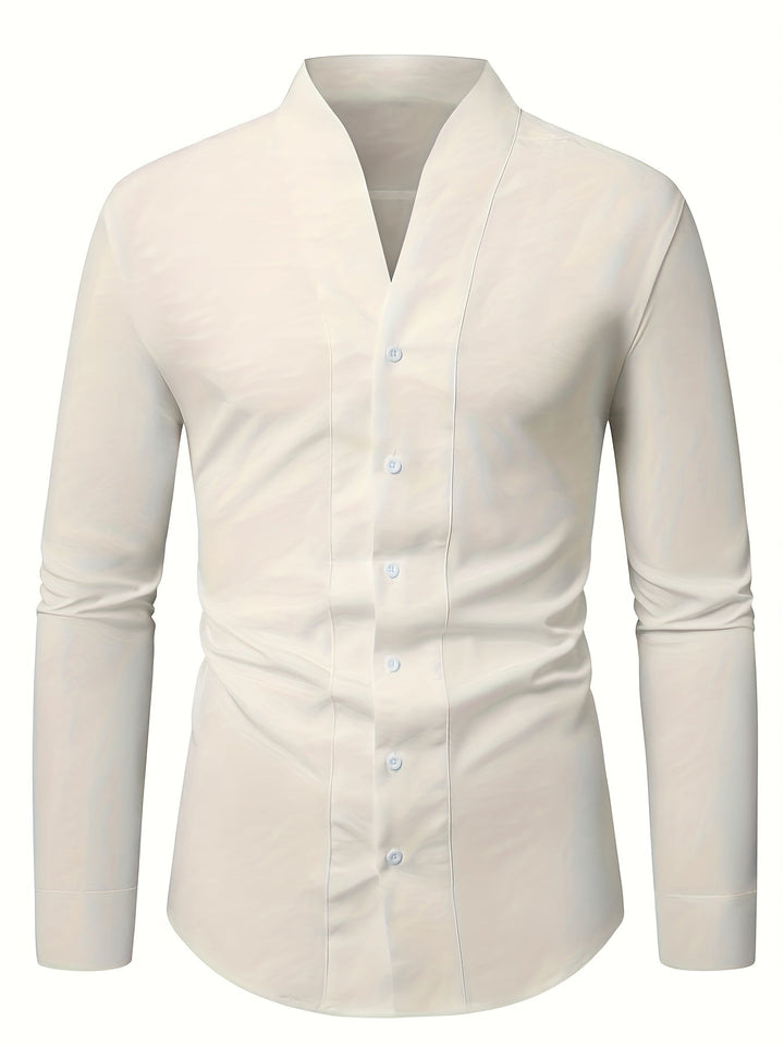 Almasbek - Cămașă Cu Mâneci Lungi Croială Slim Fit Și Decolteu În V