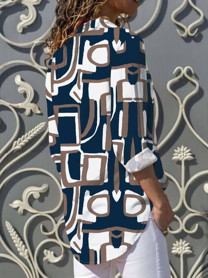 Fizana – Cămașă casual din șifon cu imprimeu geometric