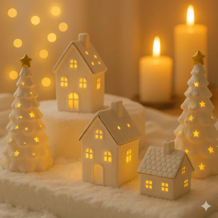 SnowLume - Set Decorativ LED Pentru Satul De Crăciun Din Ceramică