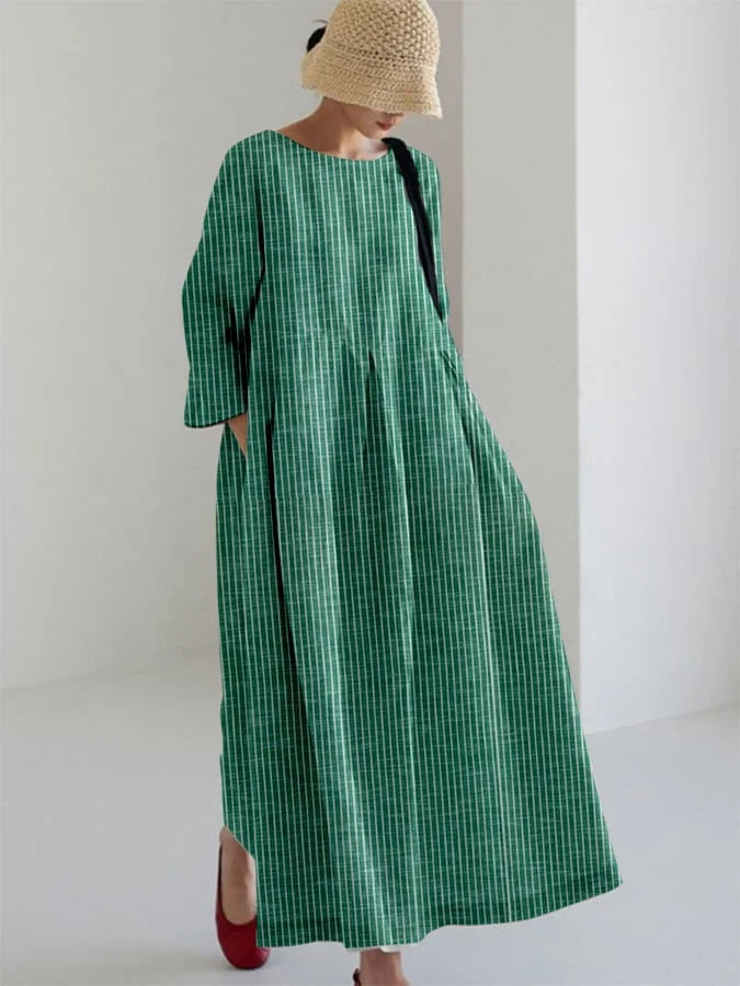 Olivia – Rochie Vintage Cu Dungi și Croială Lejeră