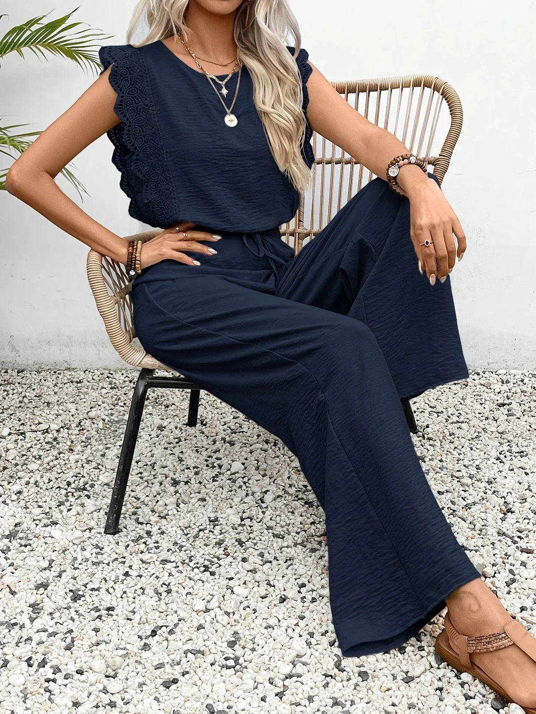 Ziva - Top Elegant Din Dantelă și Pantaloni Cu Croi Larg