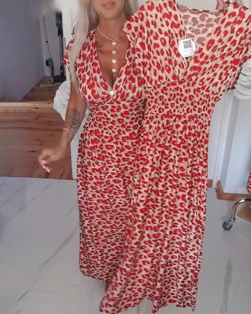Erendira - Rochie Elegantă Cu Decolteu în V și Imprimeu Leopard