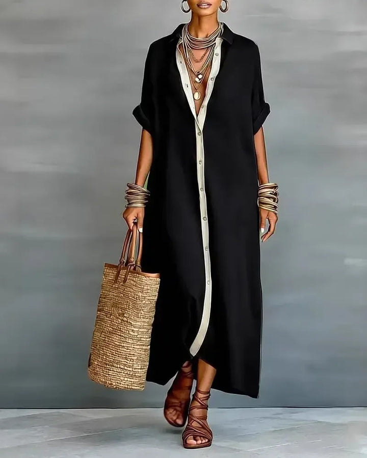 Nerena - Rochie-Cămașă Elegantă, Cu Guler Decupat și Drapaj