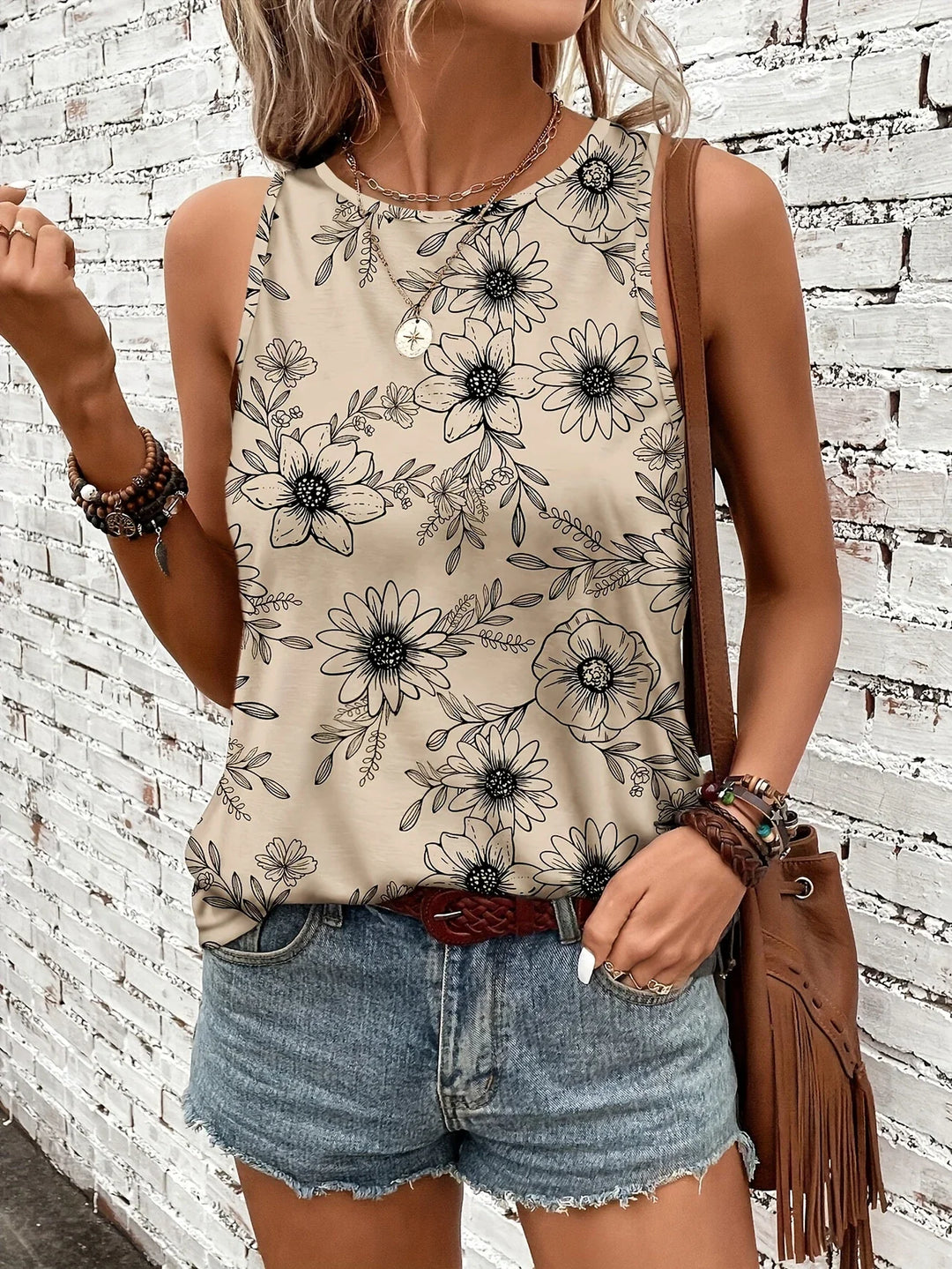 Lilou - Top Casual De Vară Cu Imprimeu Floral