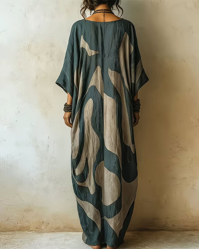 Valarien - Rochie Maxi Lejeră Cu Decolteu În V Și Model Abstract