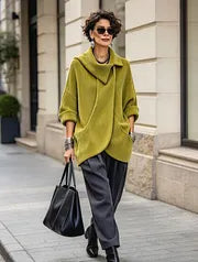 Lenneke - Jachetă Oversized cu Guler Asimetric și Buzunare