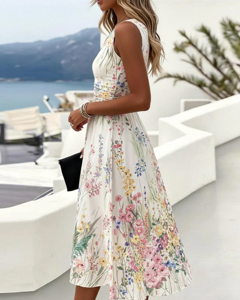 Cristine - Rochie Fără Mâneci cu Imprimeu Floral