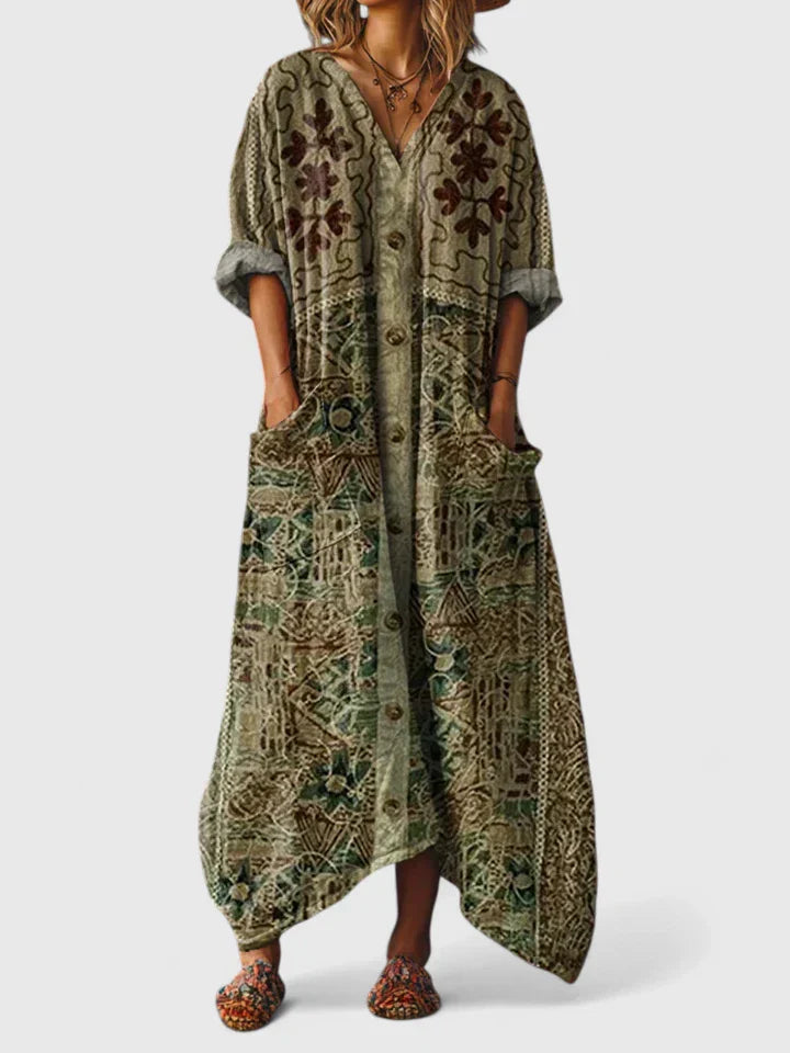 Ketzia - Rochie Lungă Elegantă Cu Buzunare