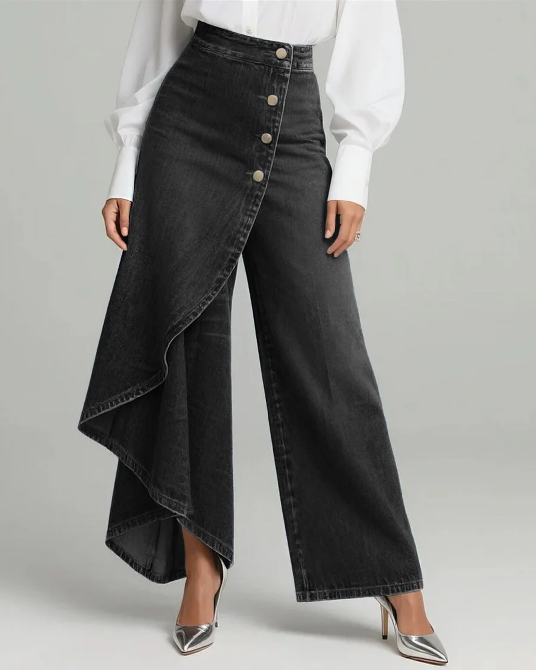 Uthpala - Blugi Din Denim cu Inchidere Infășurată