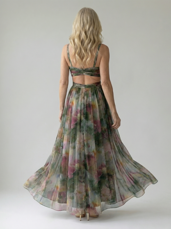 Xeenia - Rochie Maxi Elegantă Din șifon Cu Decupaje