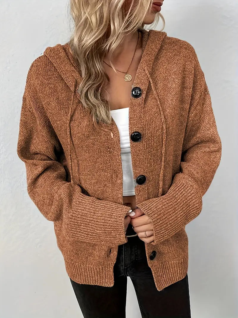 Suthida - Pulover Elegant Cu Mâneci Lungi și Glugă Cu Nasturi