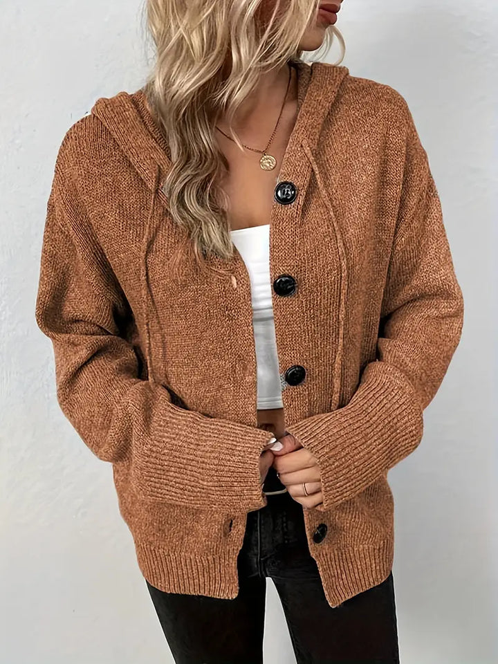 Suthida - Pulover Elegant Cu Mâneci Lungi și Glugă Cu Nasturi
