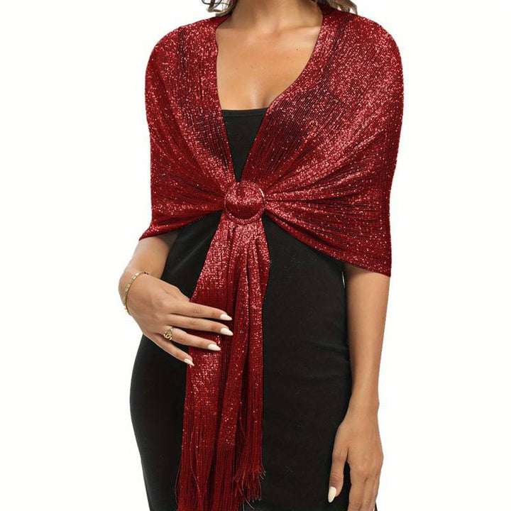 Shoshana - Șal Decorativ Elegant Cu Franjuri Din Dantelă și Eșarfe Metalice